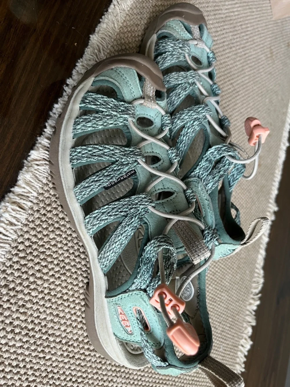 Keen Women's Aqua Green Strappy Outdoor Sandals with Coral Toggle - Picture 3 of 3
